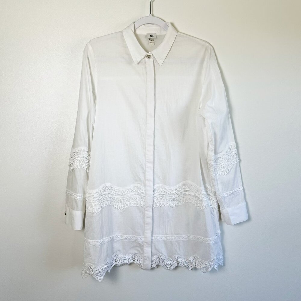 River Island Cotton Lace Trim Longline Shirt Size 8